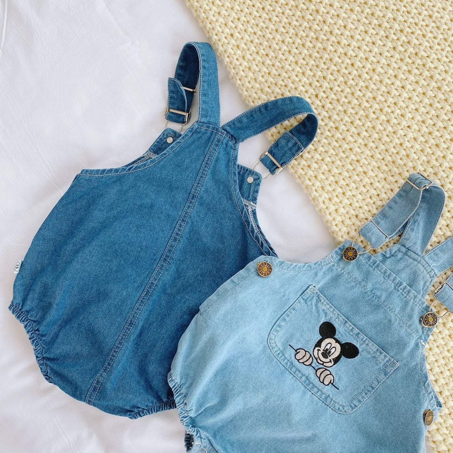 Mickey Mouse Newborn Baby Clothes Summer 2021 Girls Boy Cowboy Children Rompers Disney Cartoon Jumpsuit Sling Strap Kids Outfits