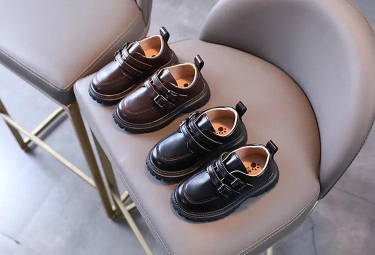 Kids Autumn Leather Shoes Casual Leisure School Boys Girls Single Shoe Size 21-30 Toddler Black Brown Round Toe Childern Shoe