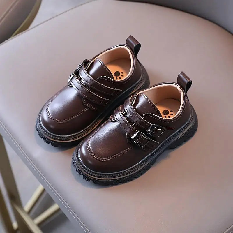 Kids Autumn Leather Shoes Casual Leisure School Boys Girls Single Shoe Size 21-30 Toddler Black Brown Round Toe Childern Shoe