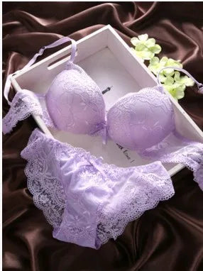 European Style Sexy Bra Set Women Cotton Underwear Sexy Lace Panties Female Push Up Brassiere Fashion Solid Color Lingerie Set