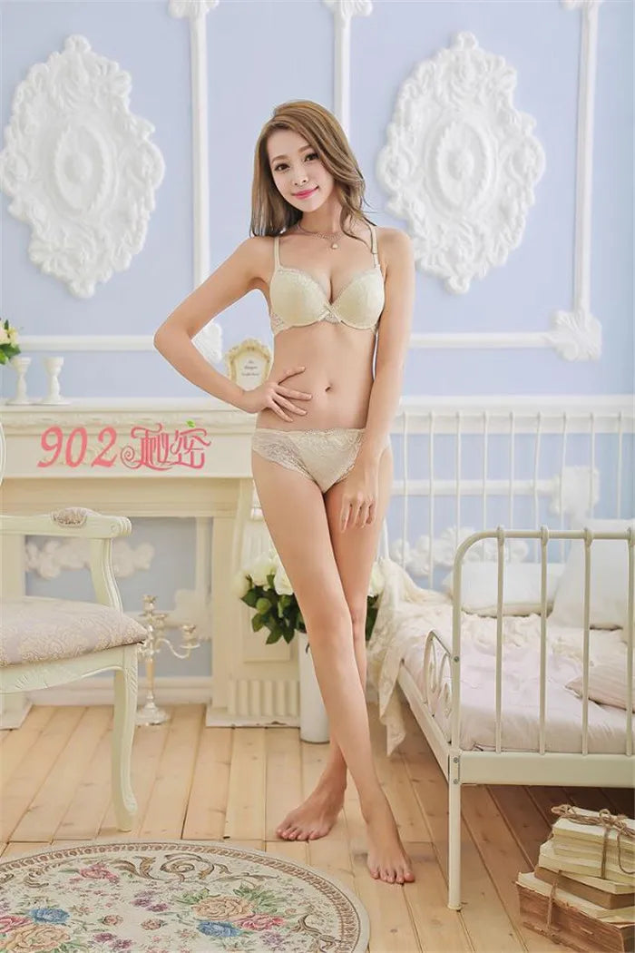 European Style Sexy Bra Set Women Cotton Underwear Sexy Lace Panties Female Push Up Brassiere Fashion Solid Color Lingerie Set