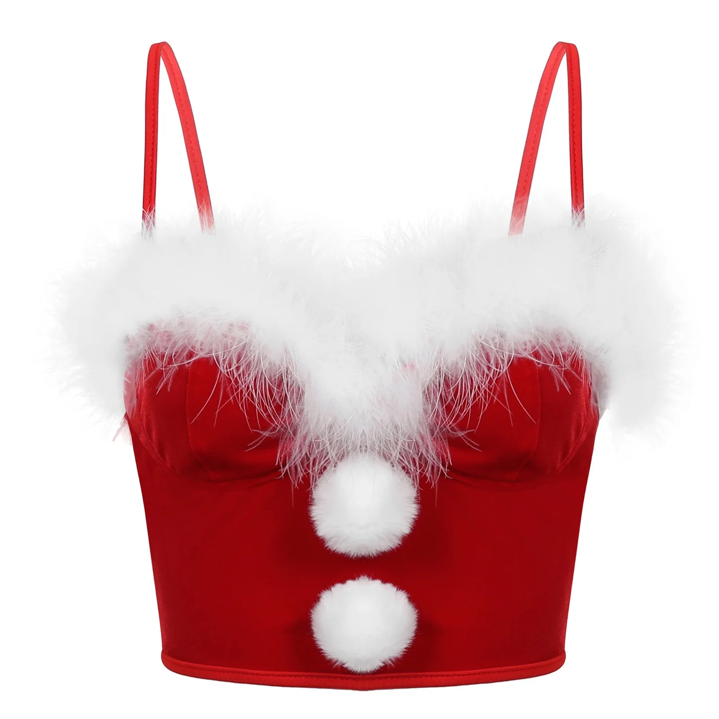 Women Christmas Costume Underwired Bra Faux Fur Flannel Corset Crop Top Xmas Santa Claus Dress Up Carnival Theme Party Clubwear