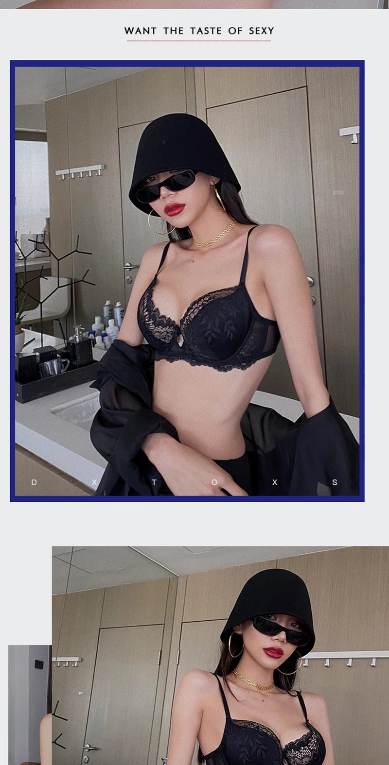 Red Women's Bra And Panties Set Plus Size D E Cup Thin Cotton Push Up Brassiere Floral Lace Women Underwear Female Sexy Lingerie