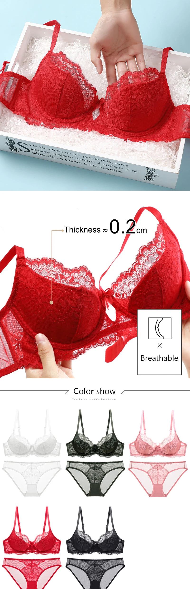Red Women's Bra And Panties Set Plus Size D E Cup Thin Cotton Push Up Brassiere Floral Lace Women Underwear Female Sexy Lingerie