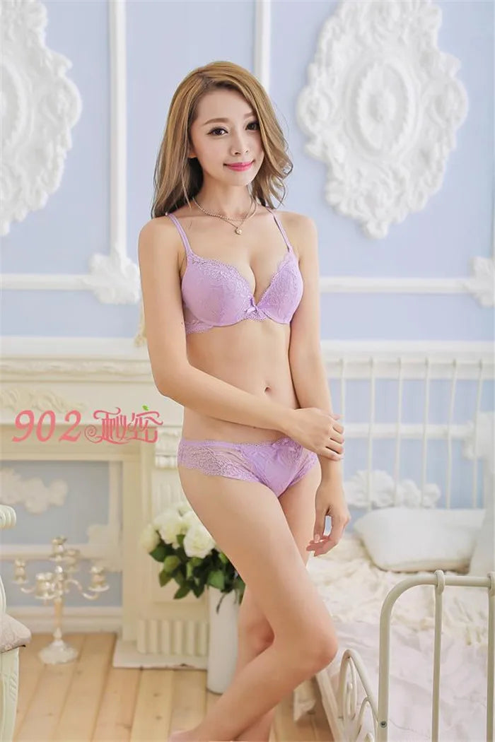 European Style Sexy Bra Set Women Cotton Underwear Sexy Lace Panties Female Push Up Brassiere Fashion Solid Color Lingerie Set