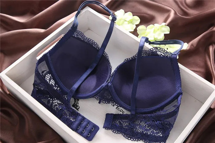European Style Sexy Bra Set Women Cotton Underwear Sexy Lace Panties Female Push Up Brassiere Fashion Solid Color Lingerie Set