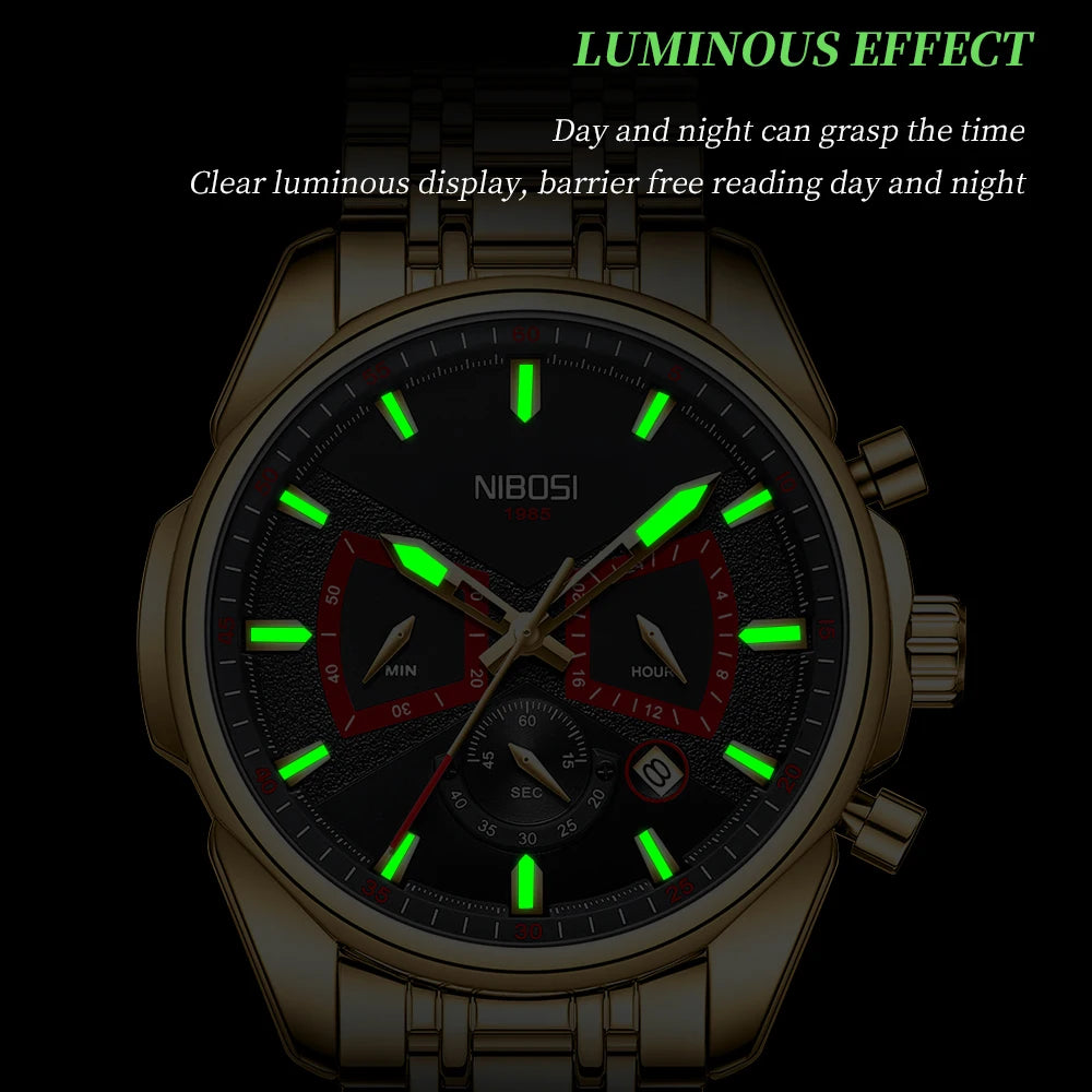 NIBOSI Brand Mens Watches Brand Luxury Military Sports Chronograph Waterproof Quartz Watch For Men Wristwatch Reloj Hombre