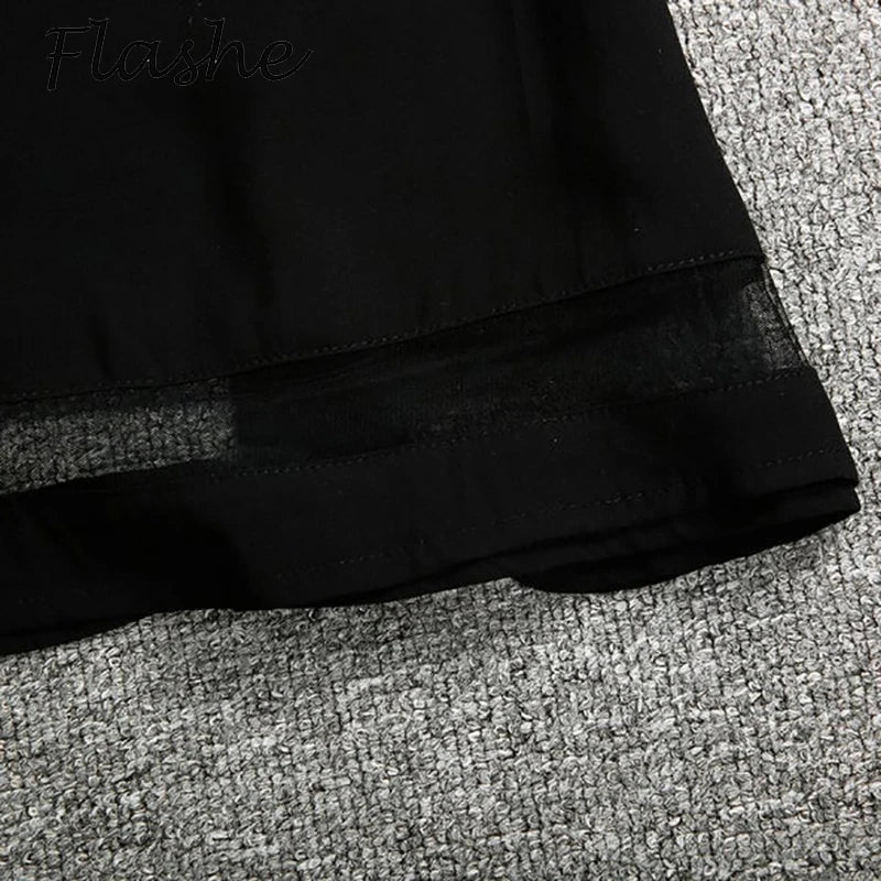 Elegant Dresses for Women V Neck Lace Sleeves Short Dress Women Spring Summer Sexy Ladies Short Sleeve Black Party Dress 2022