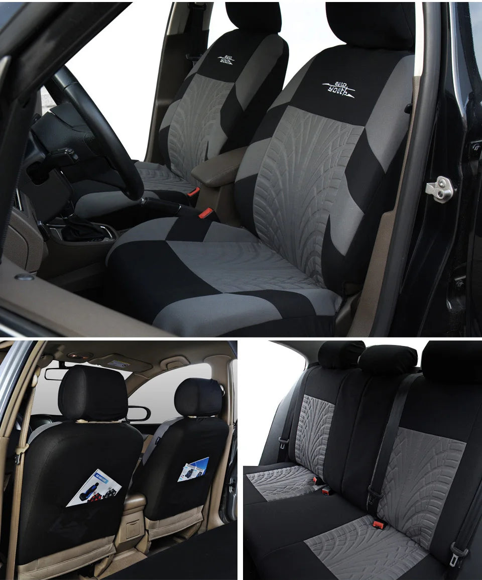 AUTOYOUTH Brand Embroidery Car Seat Covers Set Universal Fit Most Cars Covers with Tire Track Detail Styling Car Seat Protector