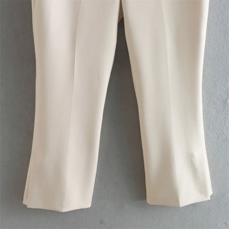 ZATRHMBM 2022 Female Clothing New Fashion Vintage Side Slit Straight-leg Lady Trousers Zip Fly White Women Pants High Waist