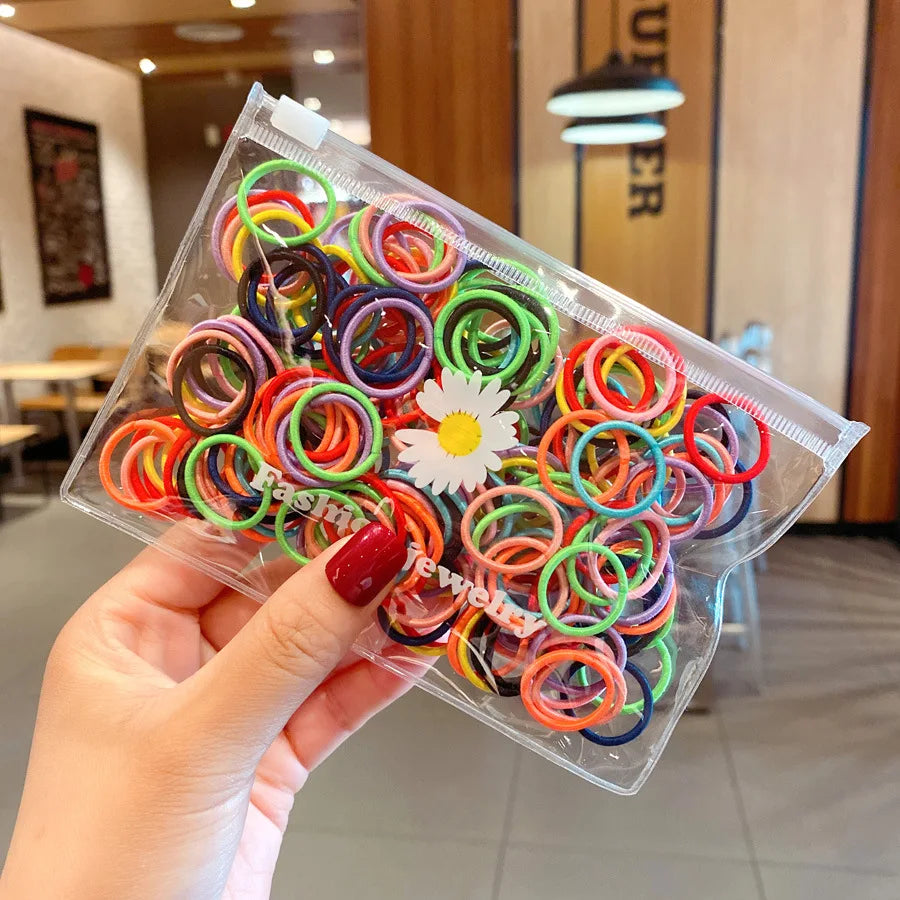 100 Pcs/Lot Small Hair Ties Gum Colorful Nylon Rubber Band Rope Doll Khaki Black Elastic Hair Bands For Baby Girls Accessories