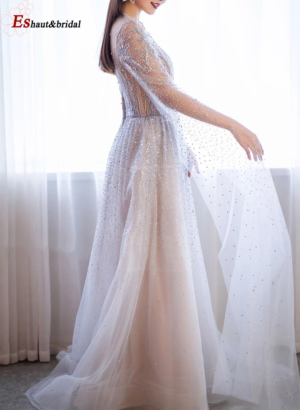 Elegant Dubai Arabic Evening Dresses for Women 2025 Long Sleeves O Neck A-Line Luxury Formal Prom Wedding Party Gowns Customized