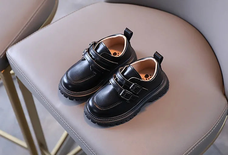 Kids Autumn Leather Shoes Casual Leisure School Boys Girls Single Shoe Size 21-30 Toddler Black Brown Round Toe Childern Shoe