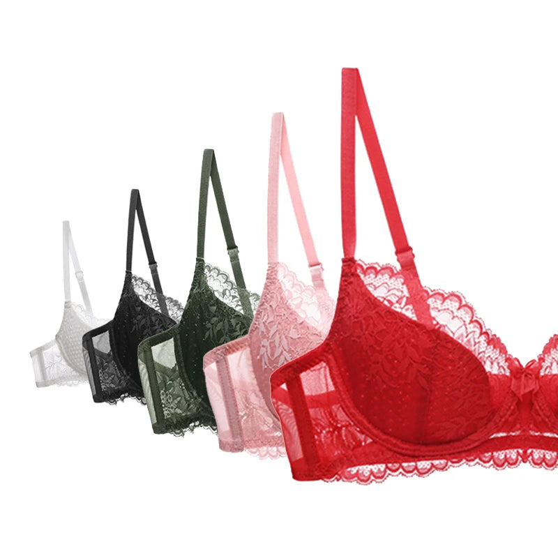 Red Women's Bra And Panties Set Plus Size D E Cup Thin Cotton Push Up Brassiere Floral Lace Women Underwear Female Sexy Lingerie