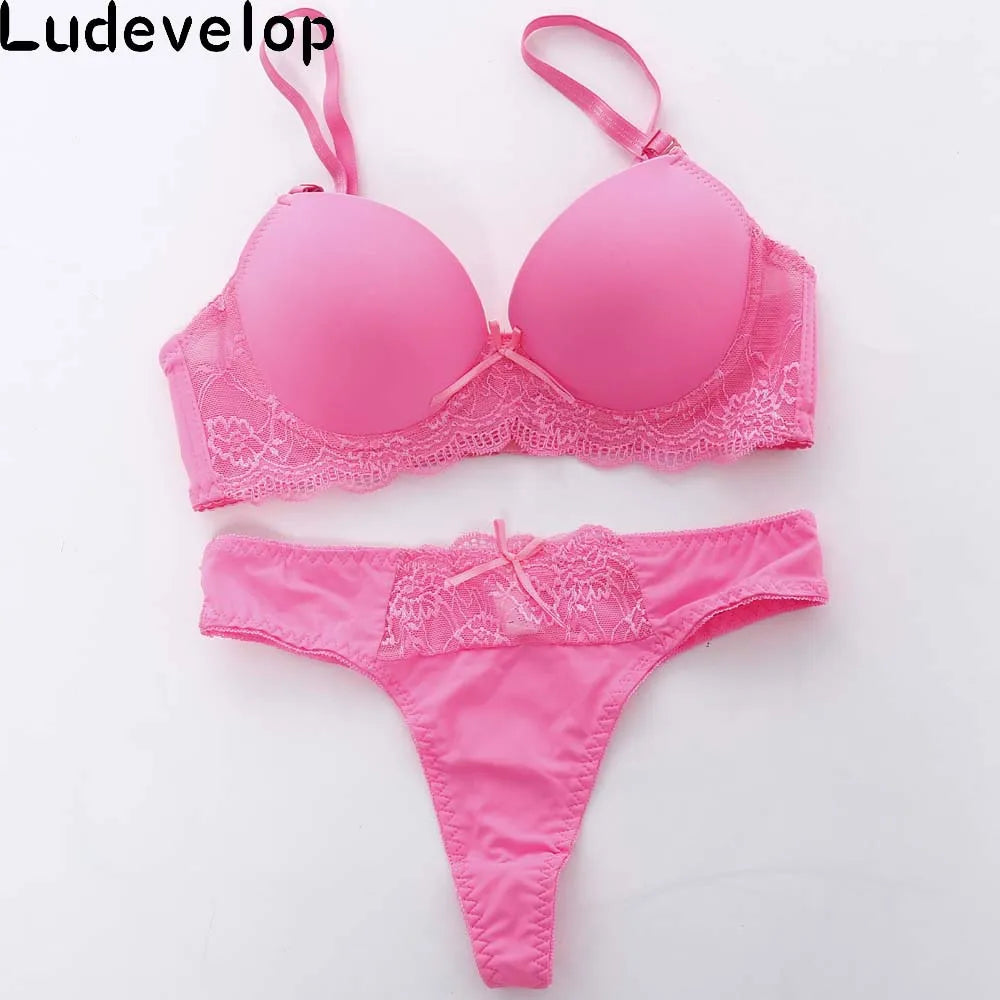 Women Underwear Solid Vs Bra Thong Sets Sexy Plus Size Lingerie Suit Lace Bra And Panties Female Push Up Bra Set