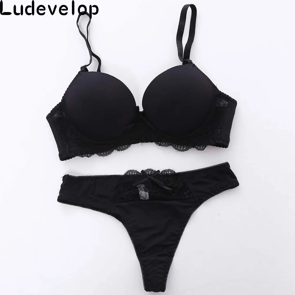 Women Underwear Solid Vs Bra Thong Sets Sexy Plus Size Lingerie Suit Lace Bra And Panties Female Push Up Bra Set