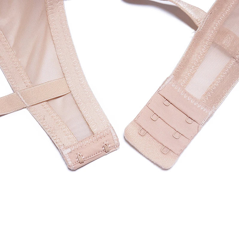 Women mesh sheer bra underwear set transparent unlined bra 2 panties plus size lingerie set for ladies