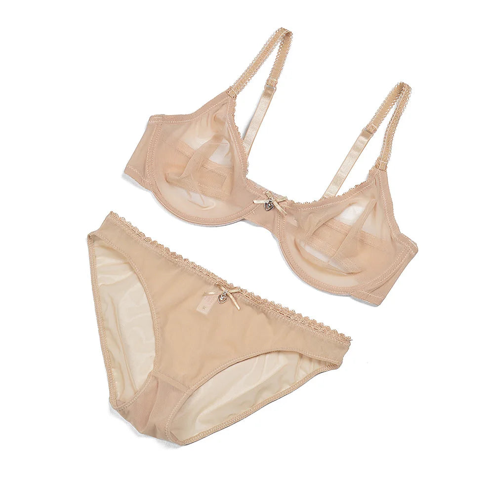 Women mesh bra see through panties M L XL XXL XXXL sexy gauze Thin transparent Bras B C D E F 75 80 85 90 95 100 Dropship