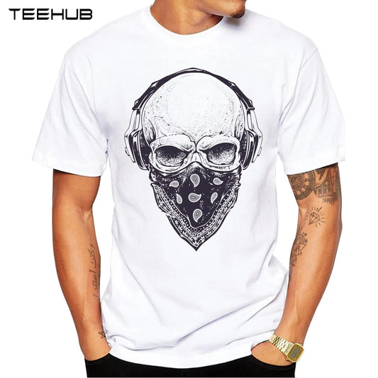 2023 Men T Shirts Fashion Skull with Headphones Design Short Sleeve Casual Tops Hipster Vintage Printed T-Shirt Cool Tee