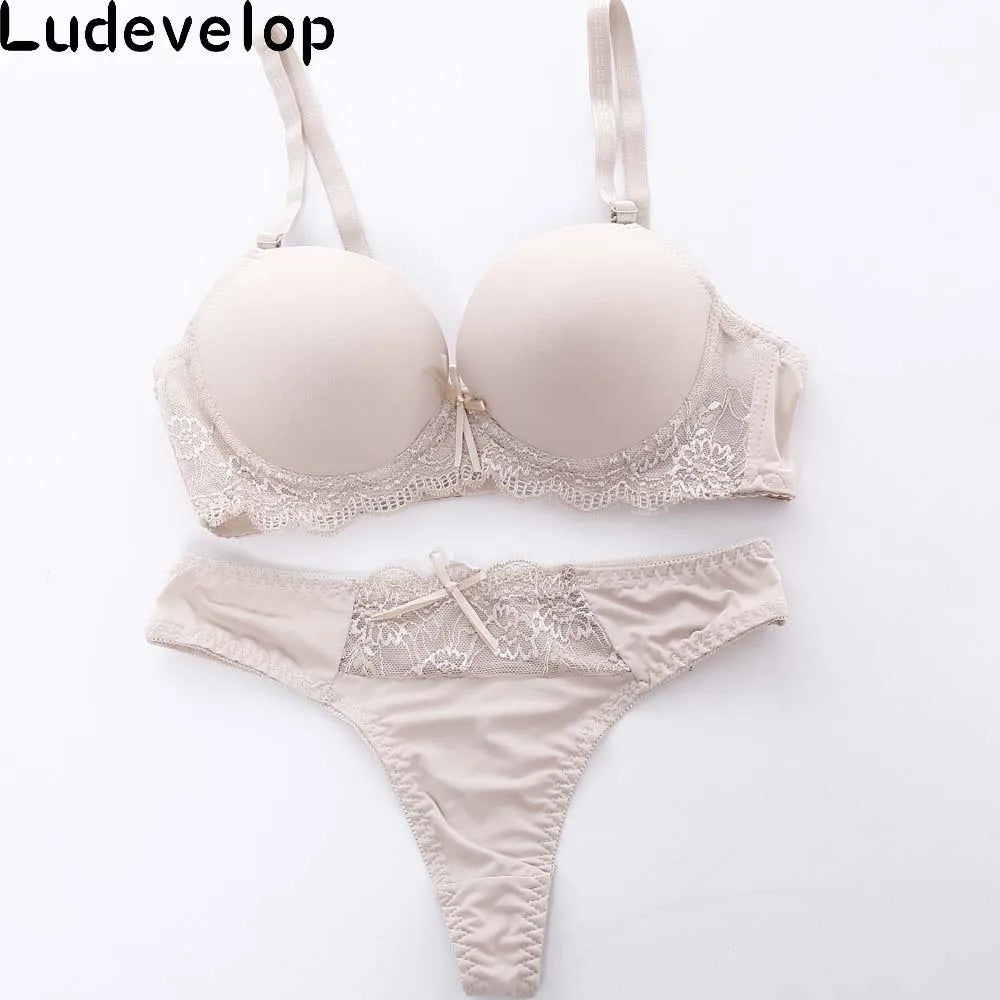 Women Underwear Solid Vs Bra Thong Sets Sexy Plus Size Lingerie Suit Lace Bra And Panties Female Push Up Bra Set