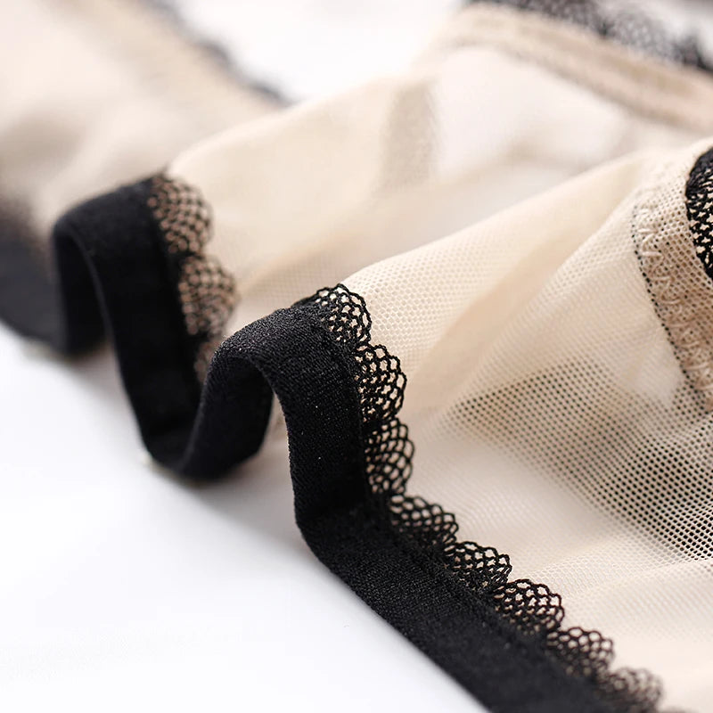 BALALOUM Half Transparent Women Sexy Lace Embroidery Bra and Panty Sets Push Up Brassiere Seamless T Back Thongs Female Lingerie