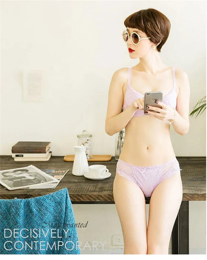European Style Sexy Bra Set Women Cotton Underwear Sexy Lace Panties Female Push Up Brassiere Fashion Solid Color Lingerie Set
