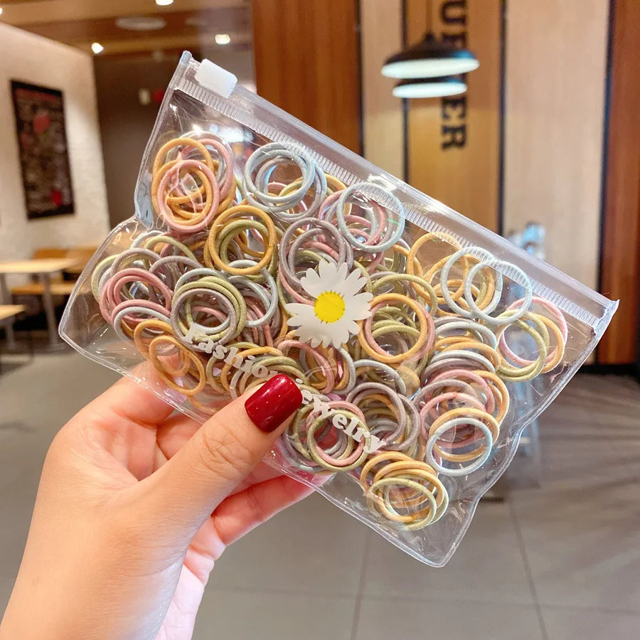 100 Pcs/Lot Small Hair Ties Gum Colorful Nylon Rubber Band Rope Doll Khaki Black Elastic Hair Bands For Baby Girls Accessories