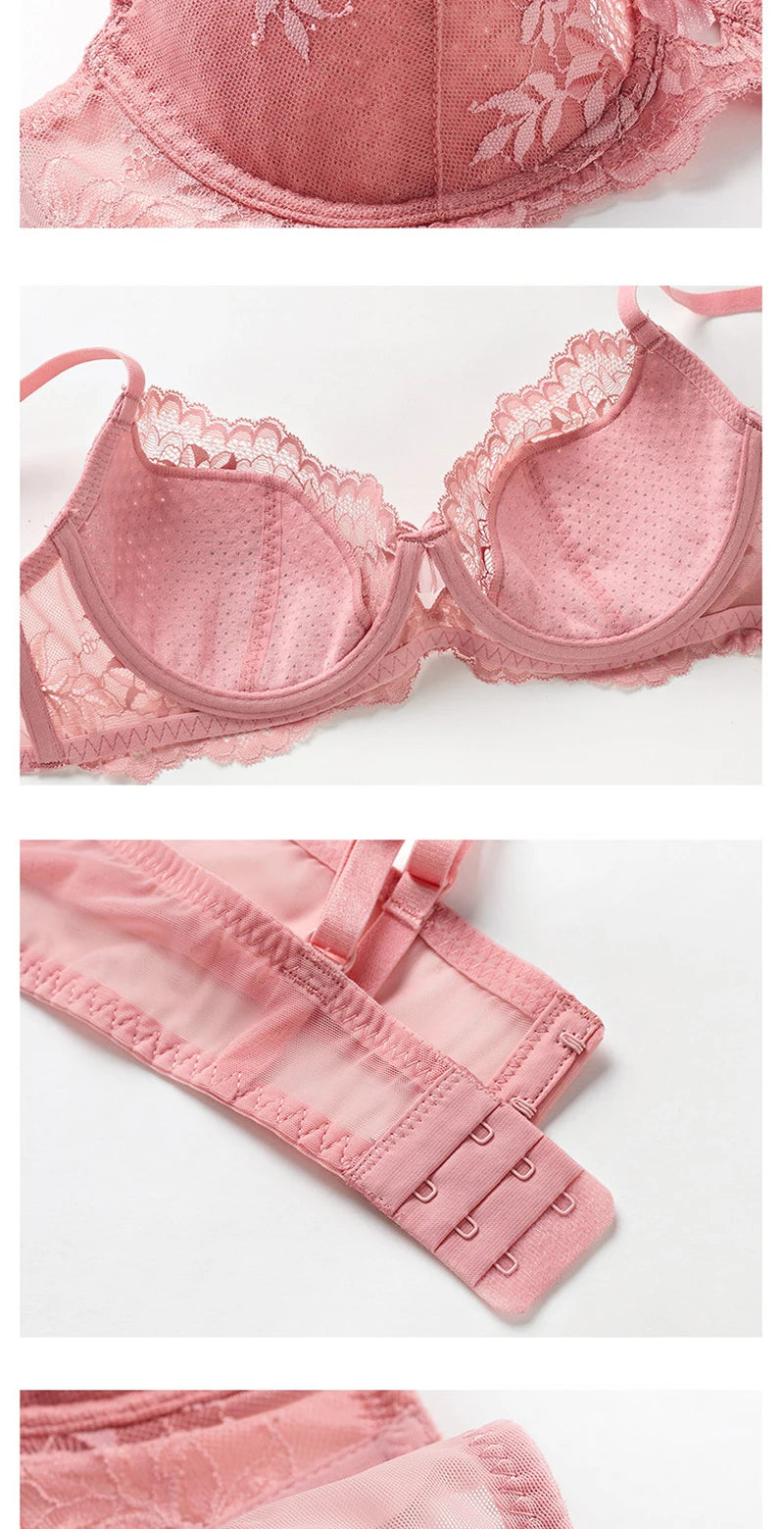 Red Women's Bra And Panties Set Plus Size D E Cup Thin Cotton Push Up Brassiere Floral Lace Women Underwear Female Sexy Lingerie