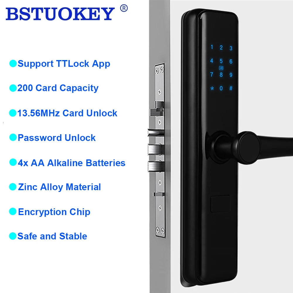 RFID Smart Door Lock Bluetooth/WiFi & Keypad, TTLock Smart Life Compatible Home/Hotel Security MIFARE Encrypted Multi-Point lock