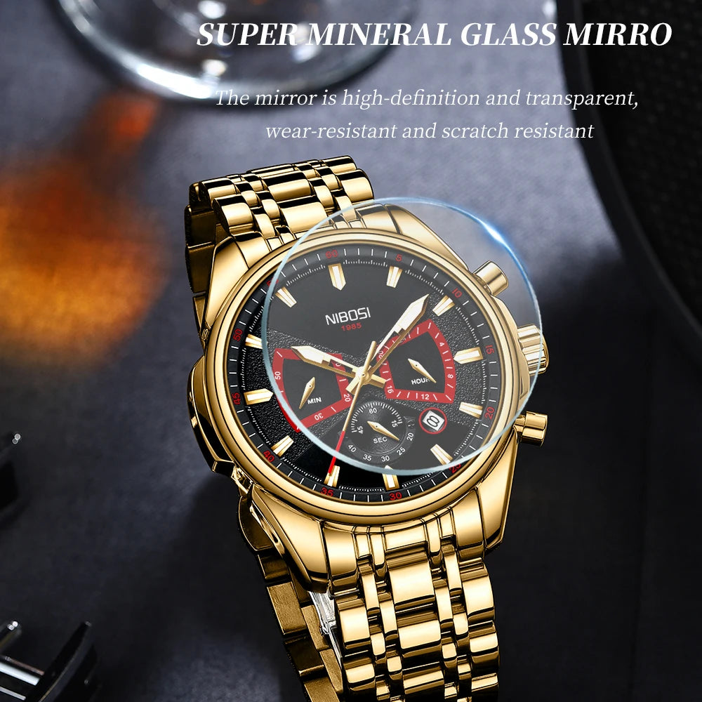 NIBOSI Brand Mens Watches Brand Luxury Military Sports Chronograph Waterproof Quartz Watch For Men Wristwatch Reloj Hombre