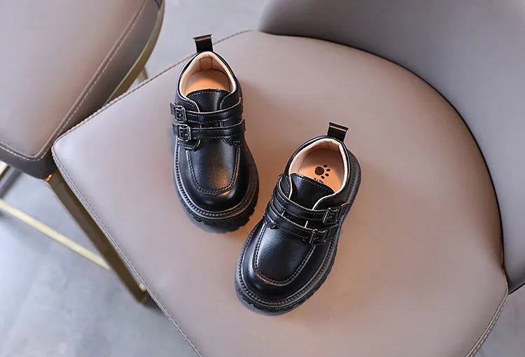 Kids Autumn Leather Shoes Casual Leisure School Boys Girls Single Shoe Size 21-30 Toddler Black Brown Round Toe Childern Shoe