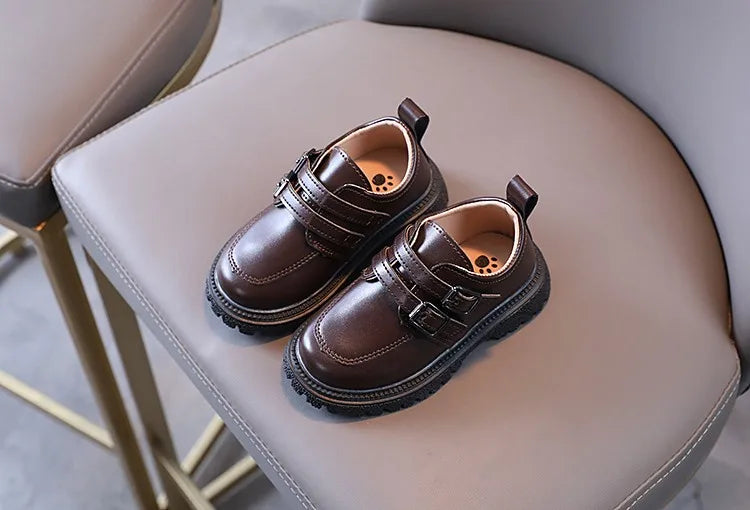 Kids Autumn Leather Shoes Casual Leisure School Boys Girls Single Shoe Size 21-30 Toddler Black Brown Round Toe Childern Shoe