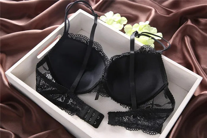 European Style Sexy Bra Set Women Cotton Underwear Sexy Lace Panties Female Push Up Brassiere Fashion Solid Color Lingerie Set