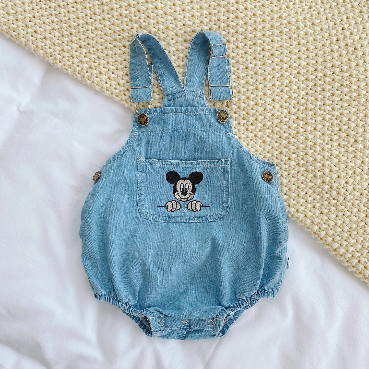 Mickey Mouse Newborn Baby Clothes Summer 2021 Girls Boy Cowboy Children Rompers Disney Cartoon Jumpsuit Sling Strap Kids Outfits