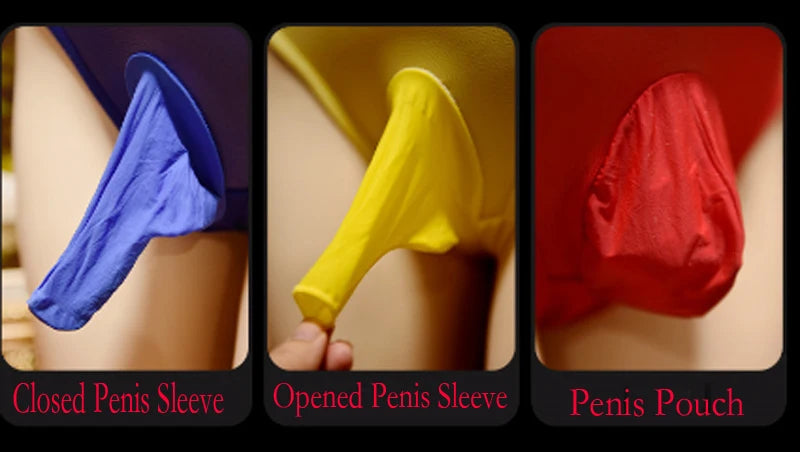 New sexy Men under wear Plus size Briefs Milk Silk Penis Pouch shorts Opened Penis Sleeve High elasticity Shiny gay underwear