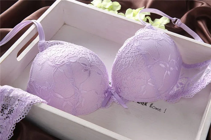 European Style Sexy Bra Set Women Cotton Underwear Sexy Lace Panties Female Push Up Brassiere Fashion Solid Color Lingerie Set
