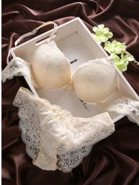 European Style Sexy Bra Set Women Cotton Underwear Sexy Lace Panties Female Push Up Brassiere Fashion Solid Color Lingerie Set