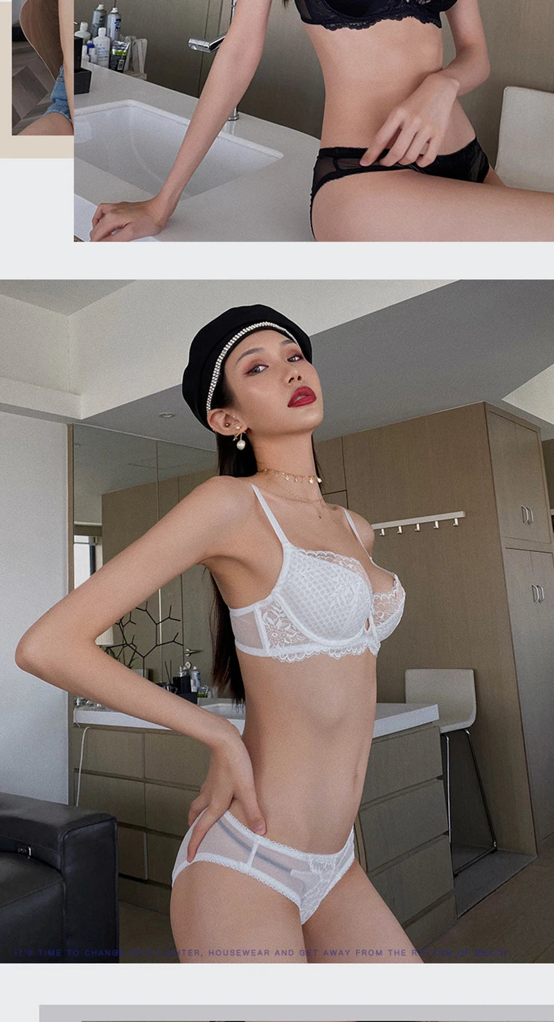 Red Women's Bra And Panties Set Plus Size D E Cup Thin Cotton Push Up Brassiere Floral Lace Women Underwear Female Sexy Lingerie