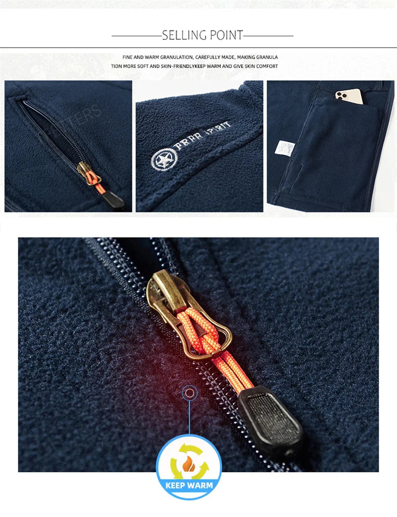 BROWON Brand Men Jackets 2025 Spring and Autumn New Men Fleece Jacket Solid Color Stand Collar Polar Fleece Jacket Men Clothing