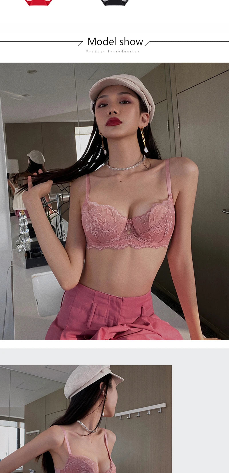 Red Women's Bra And Panties Set Plus Size D E Cup Thin Cotton Push Up Brassiere Floral Lace Women Underwear Female Sexy Lingerie