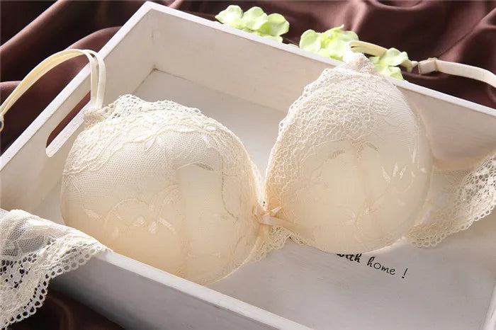 European Style Sexy Bra Set Women Cotton Underwear Sexy Lace Panties Female Push Up Brassiere Fashion Solid Color Lingerie Set