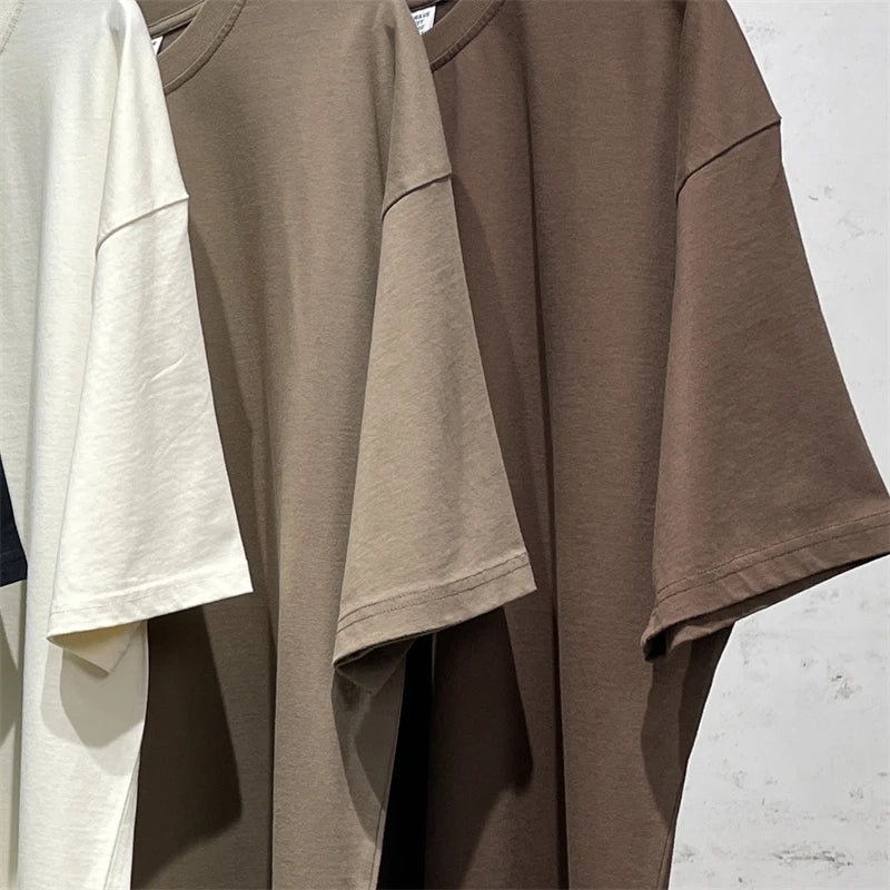 ZODF Trendy Summer 260gsm Cotton Oversized T Shirts For Men Unisex Male Kanye West High Street Solid Tees Brand Tops HY0122