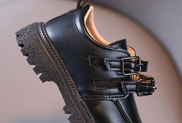 Kids Autumn Leather Shoes Casual Leisure School Boys Girls Single Shoe Size 21-30 Toddler Black Brown Round Toe Childern Shoe