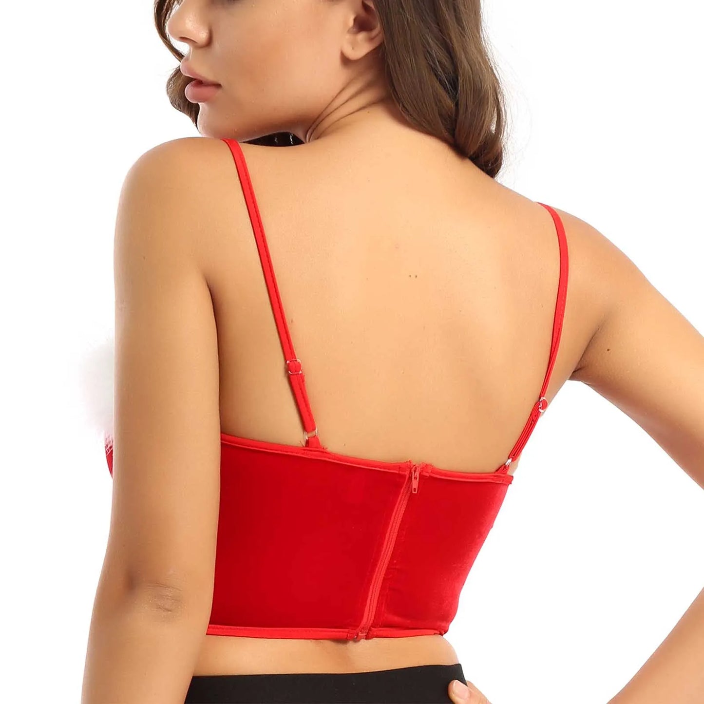 Women Christmas Costume Underwired Bra Faux Fur Flannel Corset Crop Top Xmas Santa Claus Dress Up Carnival Theme Party Clubwear