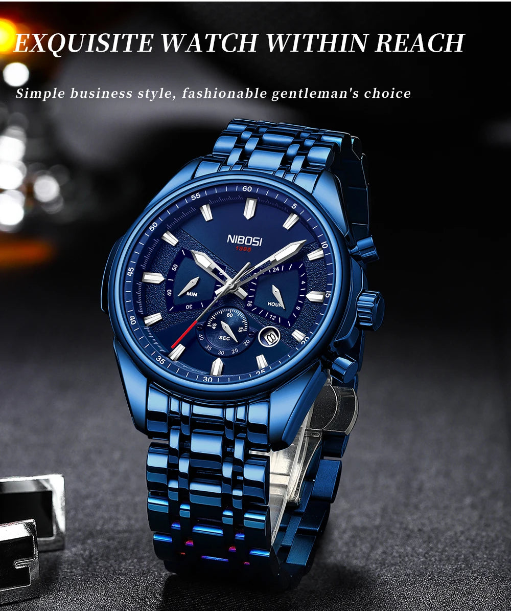 NIBOSI Brand Mens Watches Brand Luxury Military Sports Chronograph Waterproof Quartz Watch For Men Wristwatch Reloj Hombre