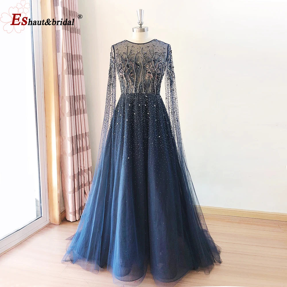 Elegant Dubai Arabic Evening Dresses for Women 2025 Long Sleeves O Neck A-Line Luxury Formal Prom Wedding Party Gowns Customized