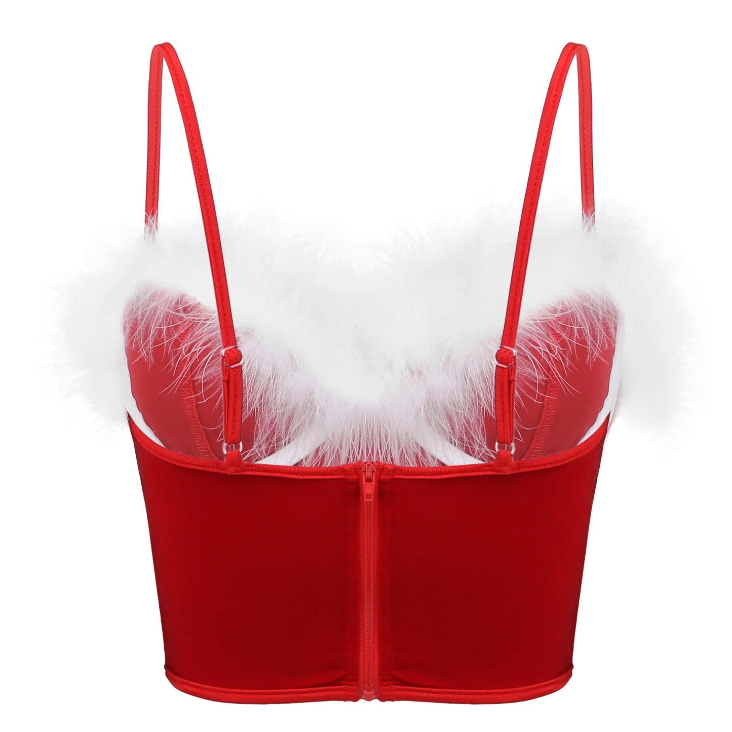 Women Christmas Costume Underwired Bra Faux Fur Flannel Corset Crop Top Xmas Santa Claus Dress Up Carnival Theme Party Clubwear