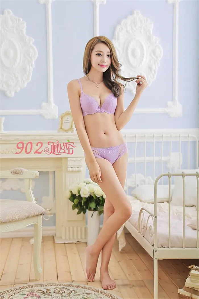 European Style Sexy Bra Set Women Cotton Underwear Sexy Lace Panties Female Push Up Brassiere Fashion Solid Color Lingerie Set