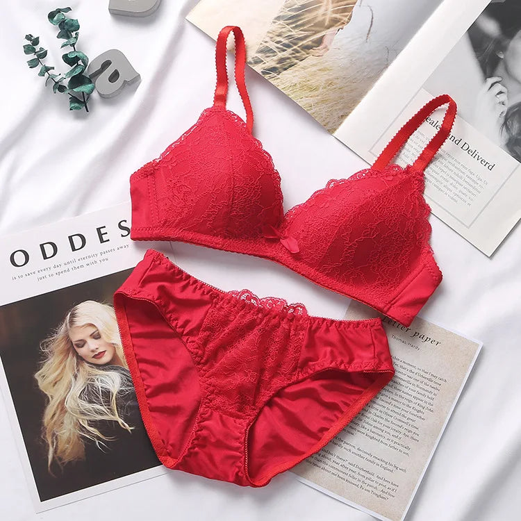 Women Briefs Female Intimates Lace Bra Sets Seamless Underwear Plus Size Sexy Panties Lingerie Padded Bralette Ultrathin ABC Bra