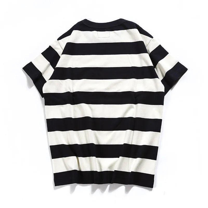 Summer Fashion Short Sleeve T-shirts For Men Classical Zebra Striped Heavy Thick Tees Male Casual Large Size Loose Pullover Tops